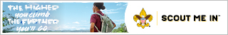 Girl climbing rock..Logo reads: Reach your potential. Then climb right past it. Scout Me In Join today at beascout.org