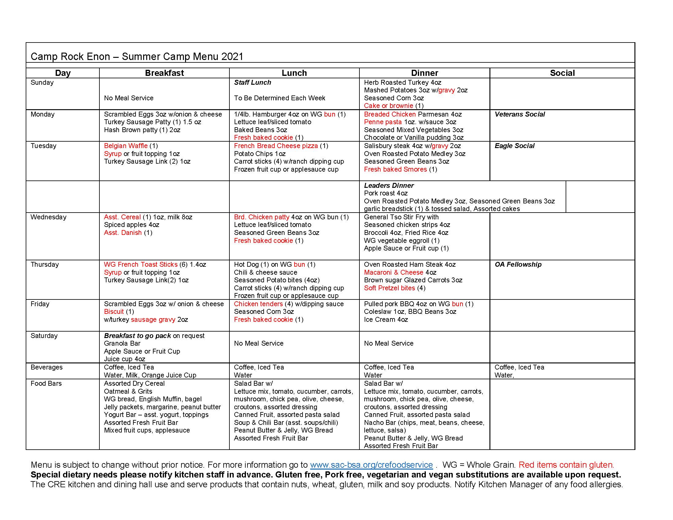 CRE Standard Menu