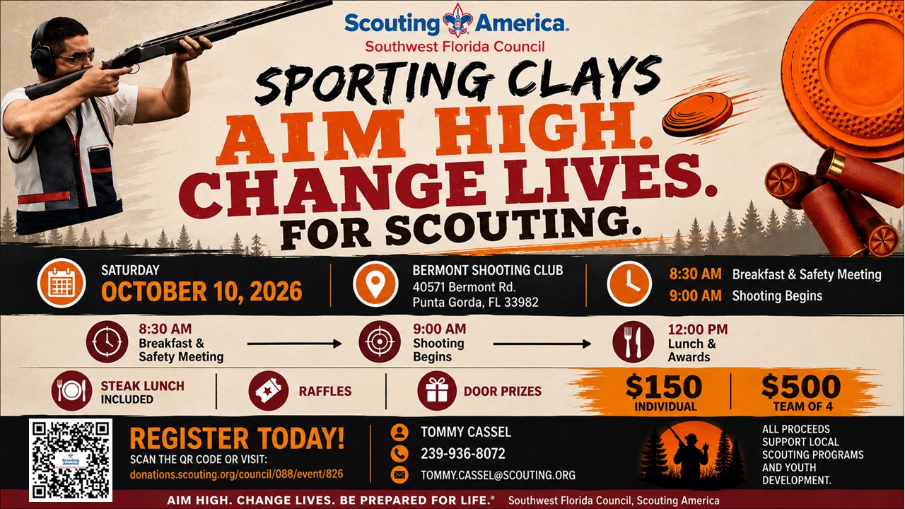 Take Your Best Shot for Scouting sporting clays event flyer