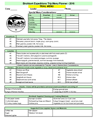 Cub Scout Meal Planning Chart