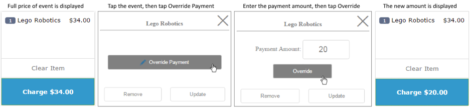 Steps for accepting partial payment for a registration or reservation