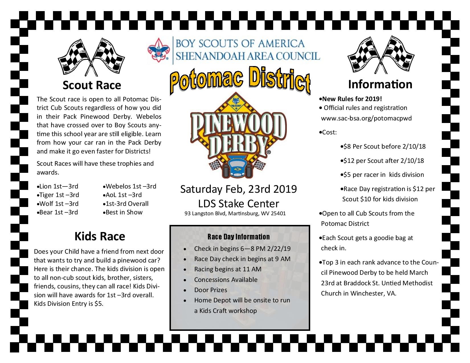 Potomac District Pinewood Derby