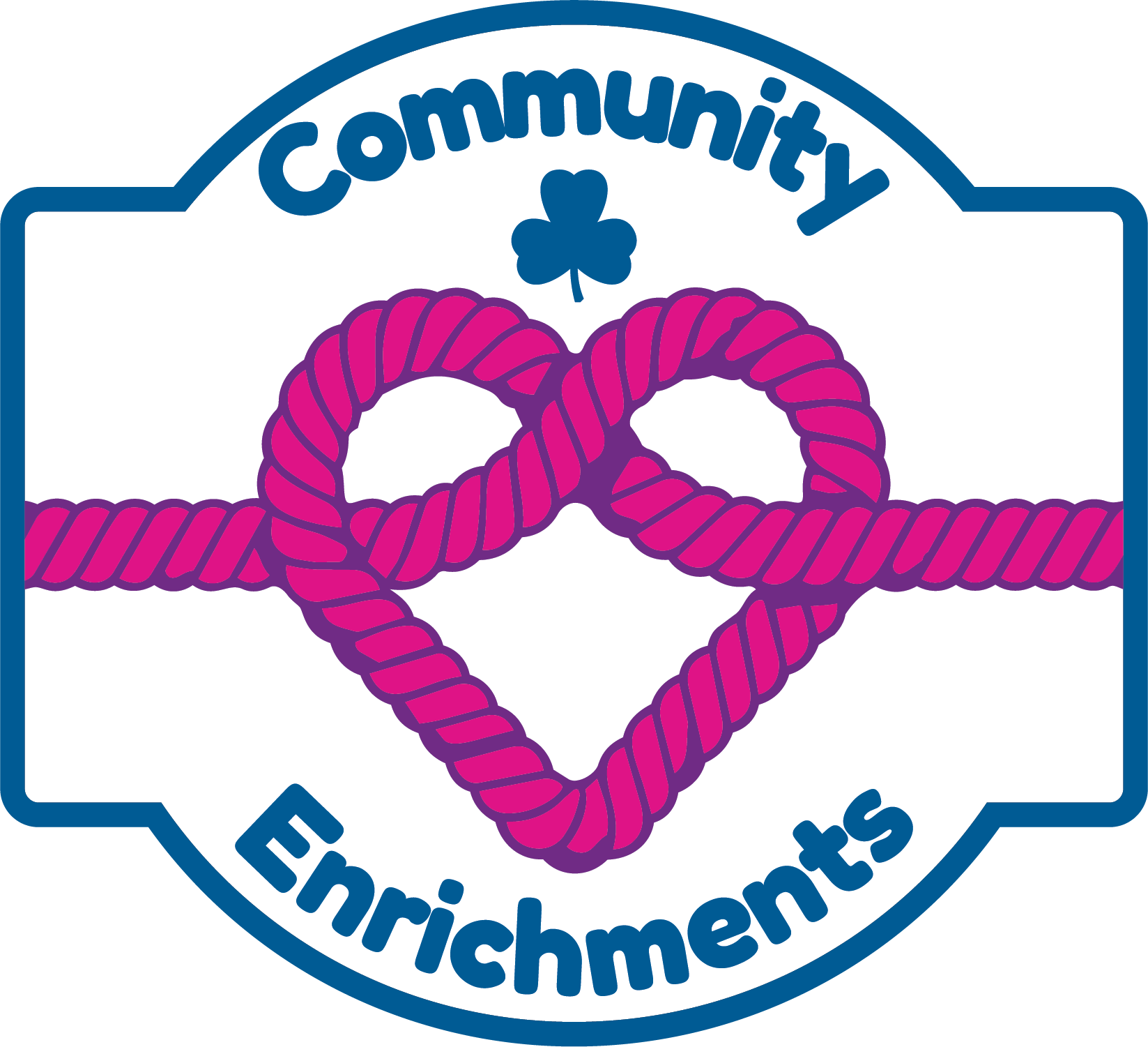 Enrichment crest with pink rope knot in a heart shape