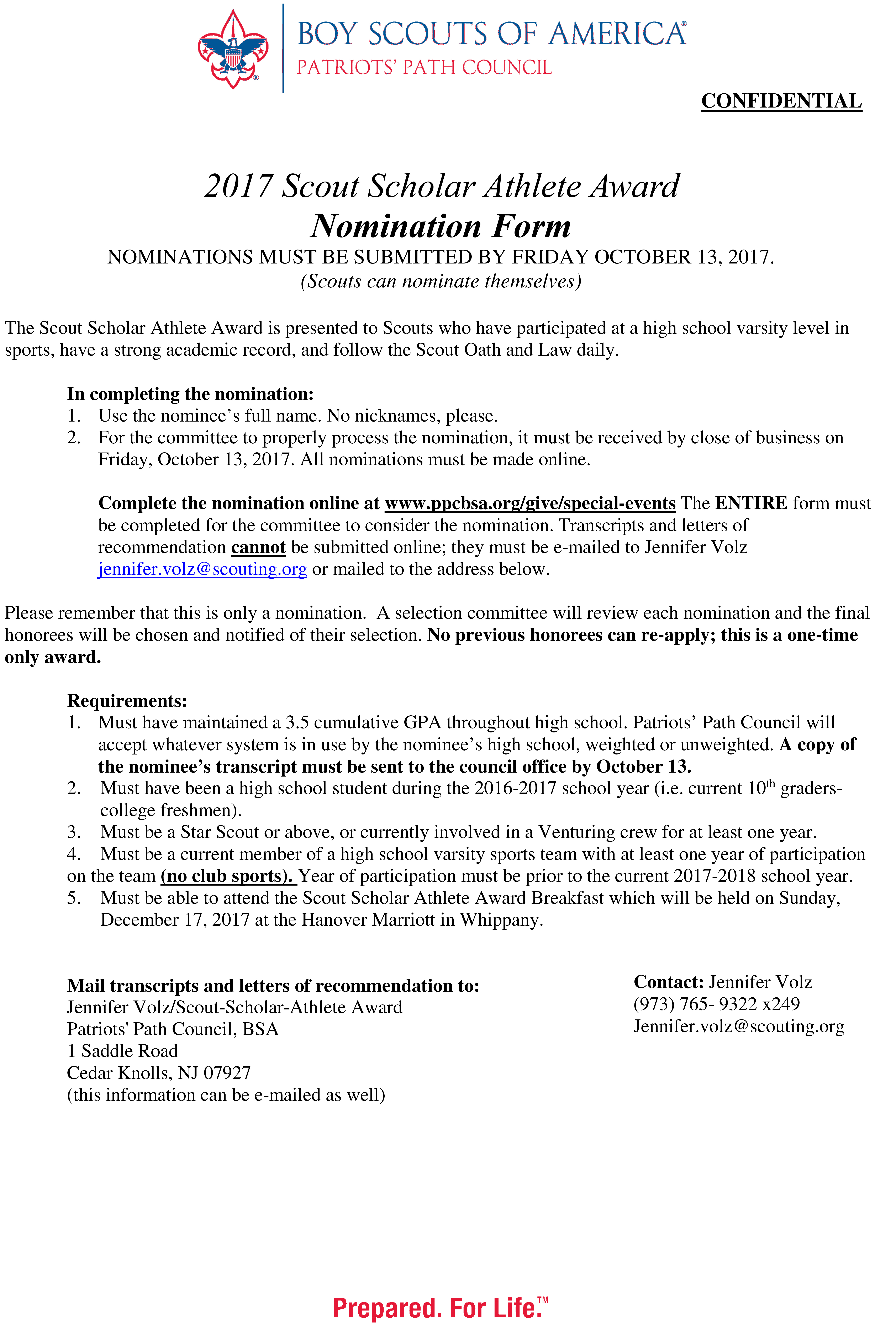 2017 scout scholar athlete award nomination bsa letter of recommendation form